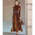 thumbnail image 6 of Velvet Dress for Women High Neck Long Sleeve Elegant Flowy Maxi Wedding Party Formal Gown Evening Dress Caramel Color XL, 6 of 7