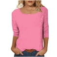 thumbnail image 6 of Women Plus Size Tunic Blouse Square Neck 3/4 Sleeve Solid Color Pullover Casual Loose Fashion Basic Tees (XL, Pink), 6 of 7
