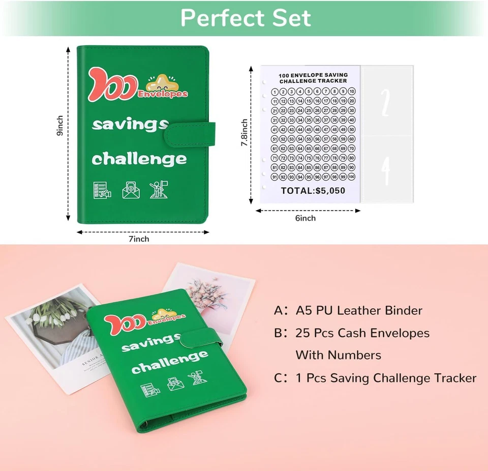 100 Envelopes Money Saving Challenge Binder, 2024 New A5 Money Saving Binder,