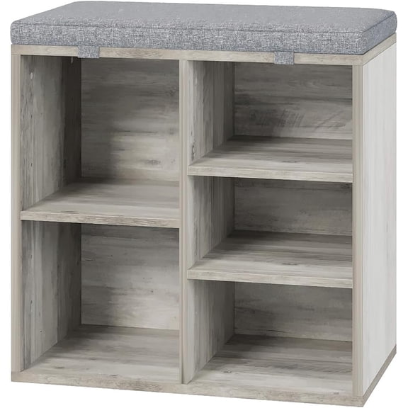 Gray 20 Inches Shoe Bench with Cushion Shoe Rack Bench Ten Cubbies Storage Entryway Bench with Adjustable Shelves Cabinet Organiser Installation