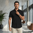 thumbnail image 2 of PUZTLOY Men's Dress Shirt Button Down Shirts Short Sleeve Casual Summer Beach Vacation Shirt Black S-2XL, 2 of 8
