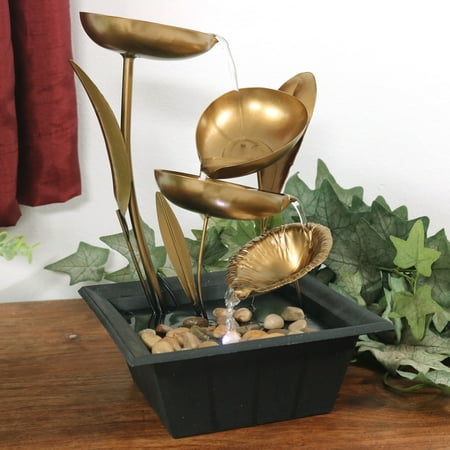 Tabletop Indoor Water Fountain - Sunnydaze Indoor Four Leaf Cascading Tabletop Water Fountain, Small Desktop Relaxation Zen Waterfall Feature, 12 Inch