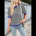 thumbnail image 4 of Suéteres Casuales de Verano para Mujer, con Cuello Redondo, Corta, A Rayas, de Punto con Bloques de Color, de Corte Alto y Moderno Negro y Azul M, 4 of 10