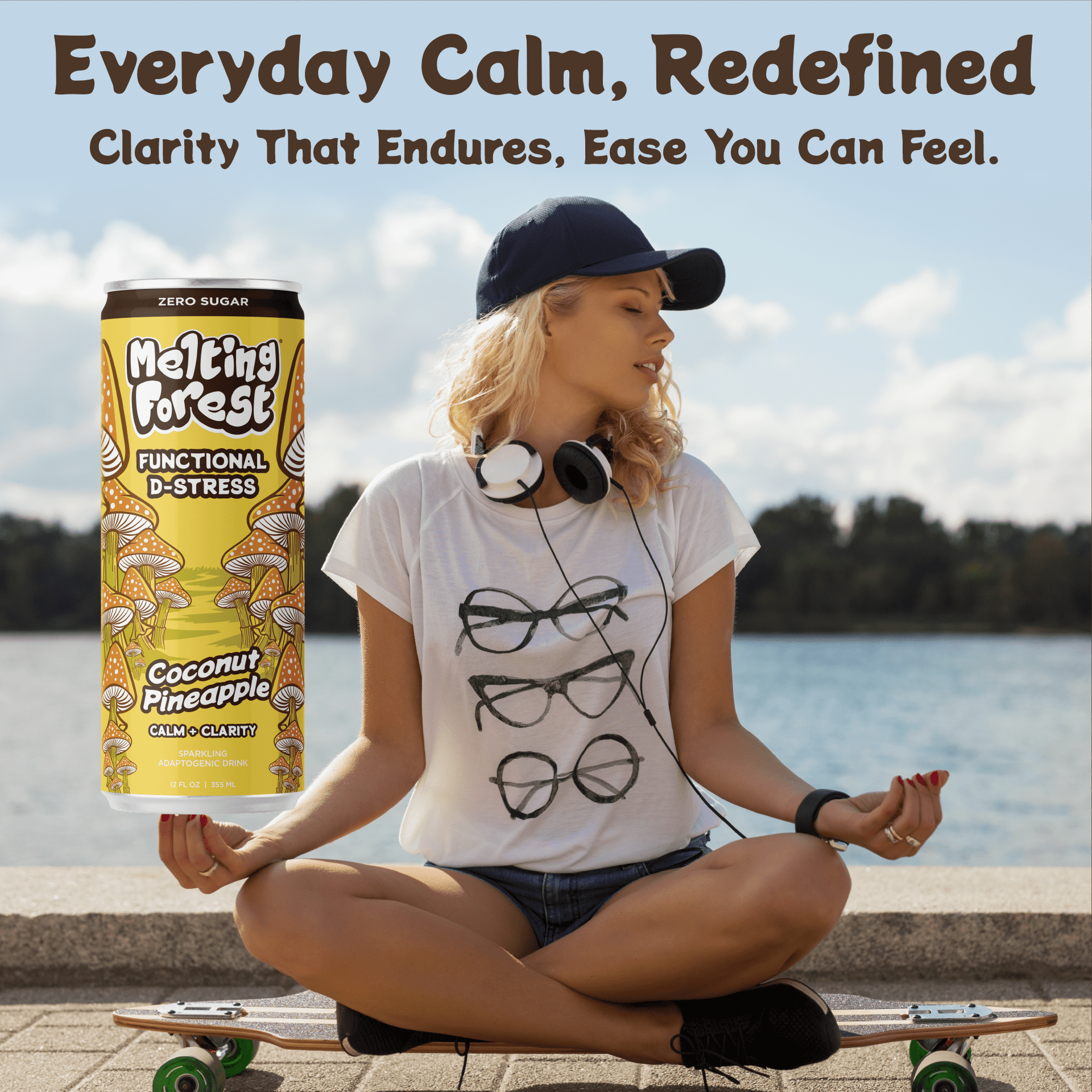 Melting Forest D-Stress Drink Coconut Pineapple Mushroom-Infused Seltzer 5 Calories Zero Sugar 12-Pack 12 fl oz