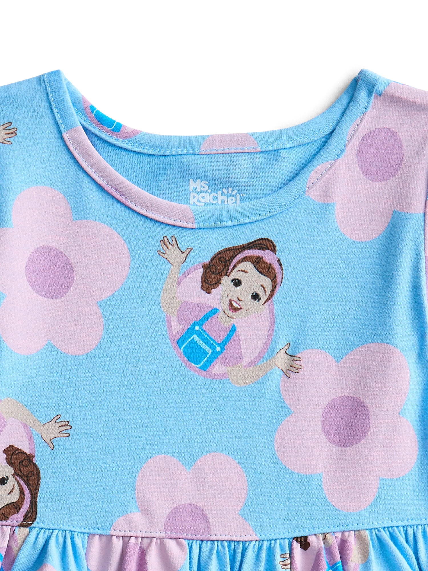 Ms. Rachel Toddler Girl Allover Print Dress with Short Sleeves, Sizes 12M-5T
