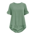 thumbnail image 6 of Women's Spring Summer Blouse - Short Sleeve Button Back Ruffled Trim, Solid Color, Casual Top for Jeans & Skirts, 6 of 6