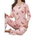 thumbnail image 2 of Zupora Women's Pajama Set Casual Long Sleeve Cute Cartoon Print Color Block Crew Neck Tunic Tee Shirt Nightshirts Blouse + Pants Soft Comfy Nightwear Sleepwear Loungewear, 2 Pcs, M-2XL, 2 of 4