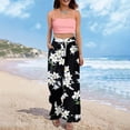 thumbnail image 6 of WTOBBY Women's Summer Boho Floral Print Wide Leg Palazzo Pants Featuring High Waist Elastic Drawstring and Pockets for Comfortable Lightweight Style ,Black L, 6 of 7