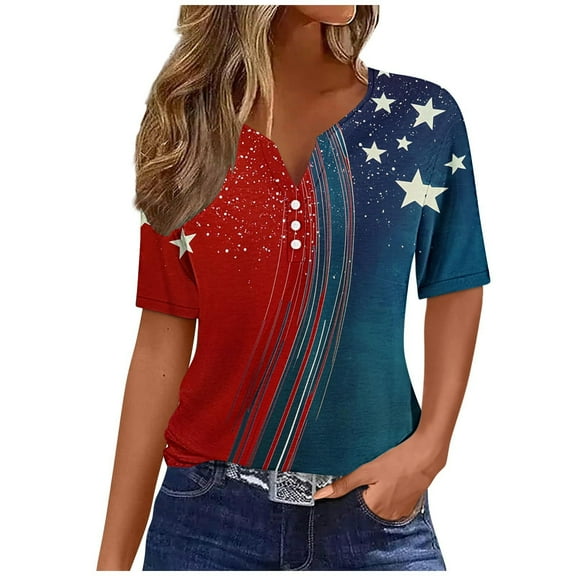 VerPetridure American Flag Shirt for Women 4th of July Tee Shirt USA Stars Stripes T-Shirt Patriotic Summer Tunic Tops
