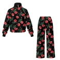 thumbnail image 5 of Xoenoiee Cherry Print Lounge Sets for Women 2 Piece Outfits with Long Sleeve Sweatshirt Tops and Wide Leg Sweatpants Tracksuit Set, Size XL, 5 of 7