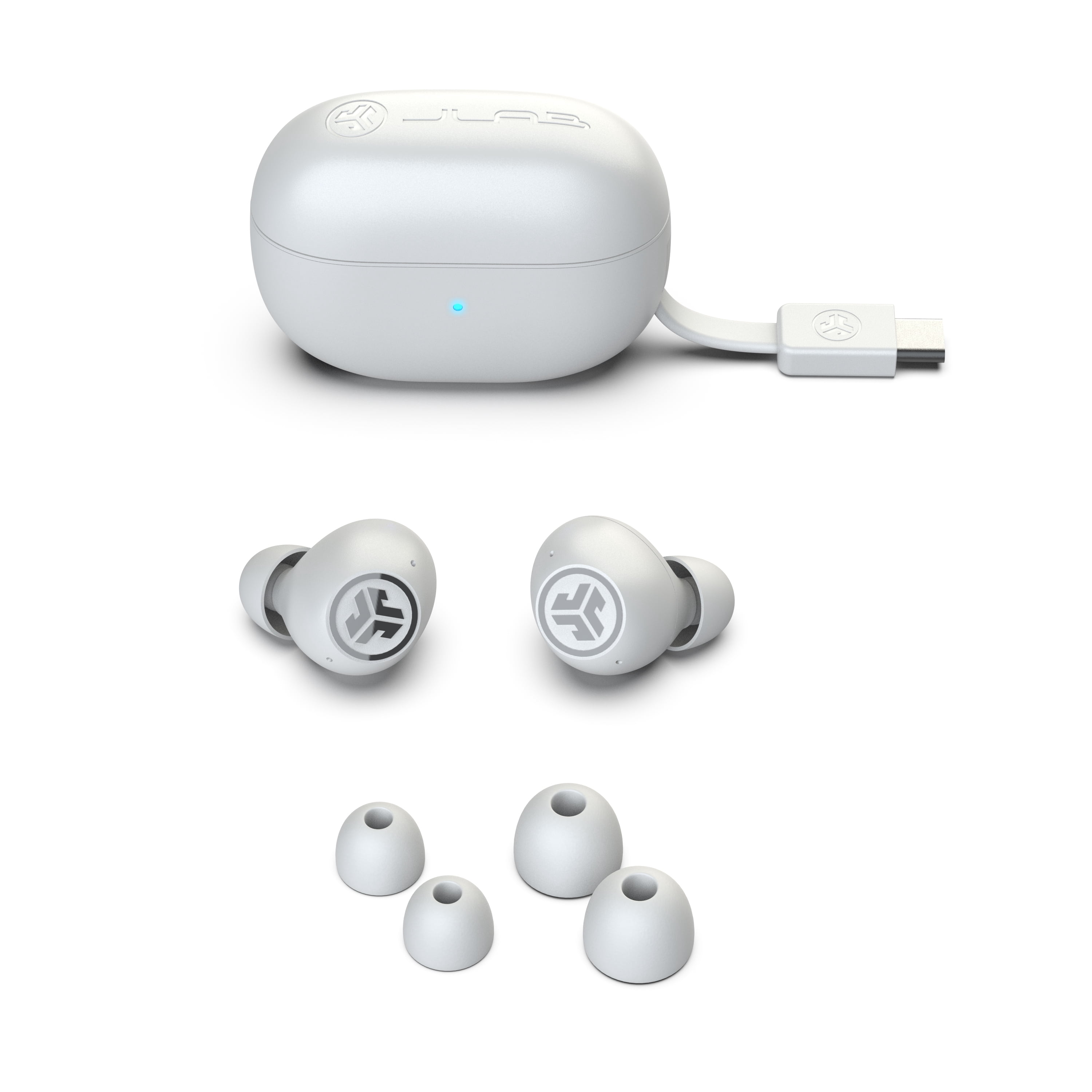 JLab GO Pop ANC Bluetooth Earbuds, Charging Case, Transparent Cloud White