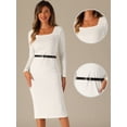 thumbnail image 2 of DARING DIVA Ribbed Square Neck Belted Casual Midi Dress M White, 2 of 6