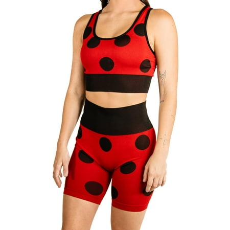 Miraculous Womens & Bike Shorts Red/Black (Sports Bra Short Set) Ladybug Small