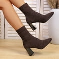 thumbnail image 4 of Roncen Women's Fashion Casual Chunky Heel Ankle Boots - Solid Color Stretchy Fly Knit Square Toe Sock Boots, Autumn Winter High Heel Short Boots New Arrival, 4 of 8
