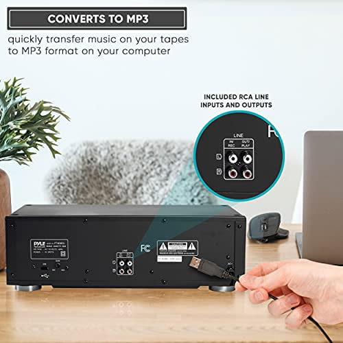 Dual Stereo Cassette Tape Deck - Clear Audio Double Player Recorder System w/ MP3 Music Converter, RCA for Recording, Dubbing, USB, Retro Design - for Standard / CrO2 Tapes, Home Use - PT659DU