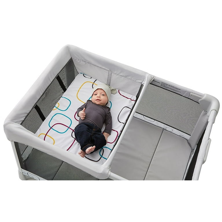 4moms Breeze Classic Easy Open 2 Panel Baby Play Yard with Removable Bassinet Light Grey