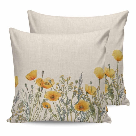 Pillow Covers 20x20 Set of 2, Yellow Spring Floral Throw Pillow Covers Decorative Couch Cushion Cover, Watercolor Farmhouse Botanical Microfiber Soft Square Pillowcases for Bedroom Living Room Sofa