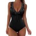 thumbnail image 1 of Cathalem Plus Size One Piece Swimsuits Ruched Tummy Control Bathing Suit Front Crisscross Back Self Tie,Black S, 1 of 5