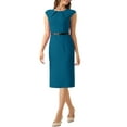 thumbnail image 4 of Vestido elegante de mujer Inspire Chic con mangas de capucha y cinturón, vestido de trabajo ajustado, azul lago L, 4 of 6