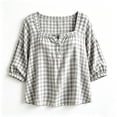 thumbnail image 5 of Edvintorg Plus Size Womens Tops Plaid Square Neck Casual Pullover Shirt Lightweight 3/4 Sleeve Loose Blouse with Button Clothes Women Gray L, 5 of 5