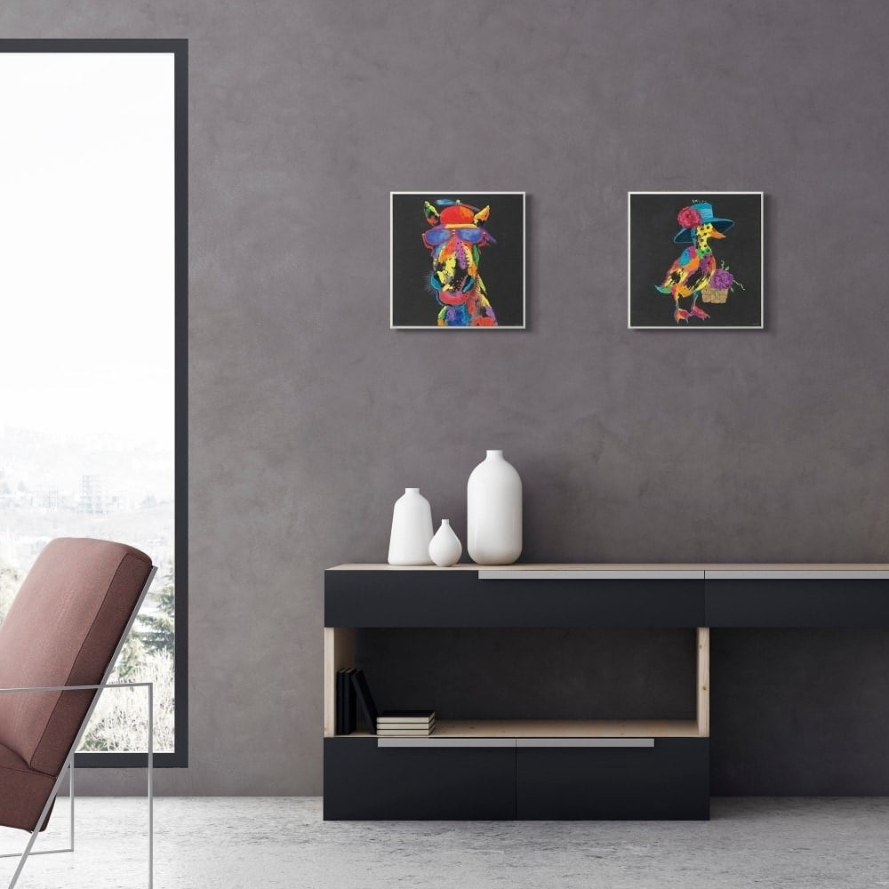 The Stupell Home Decor Playful Horse with Sunglasses Rainbow Textural Chalk Drawing
