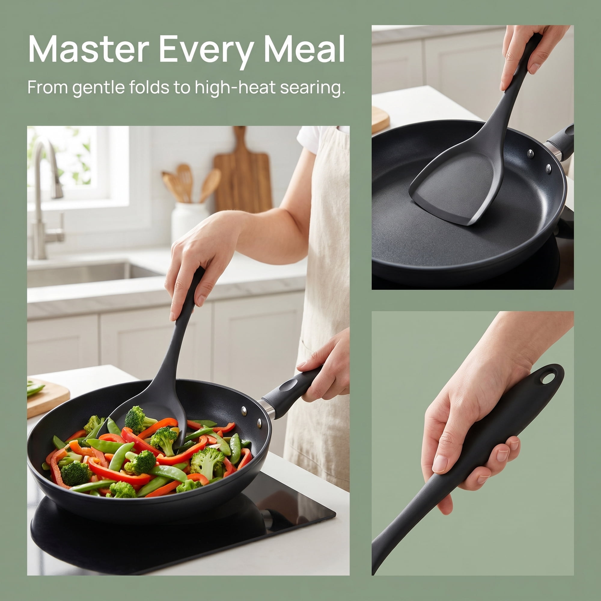 Unique Bargains Portable Kitchen Utensil Spatula Ideal for Flipping Black 13.8x3.9 in
