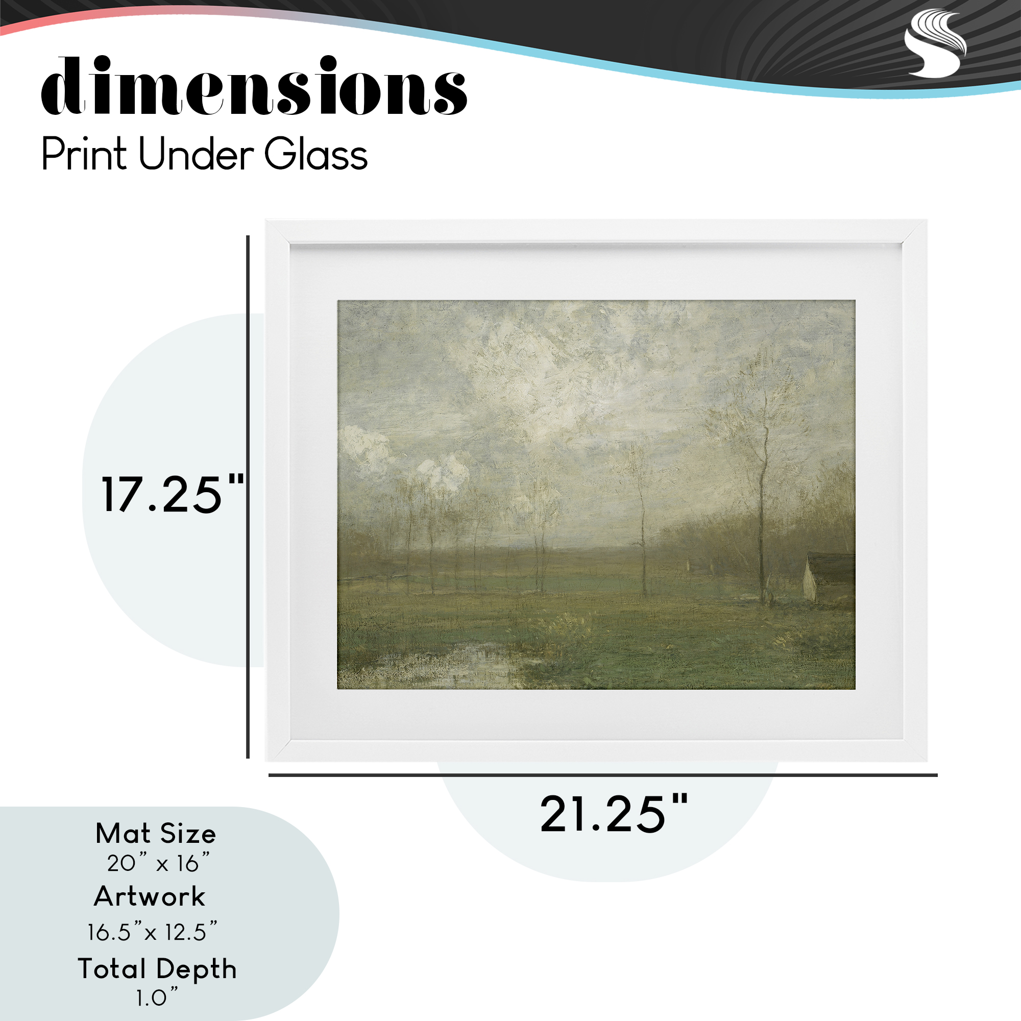 Hazy Farmland View White Framed Print Under Glass, design by Lettered and Lined