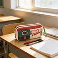thumbnail image 6 of Kyusrd Vintage Color-Block Large Capacity Pencil Pouch,Stain-Resistant Zipper Stationery Bag with Retro Style,Durable Organizer for Everyday Carry, 6 of 6