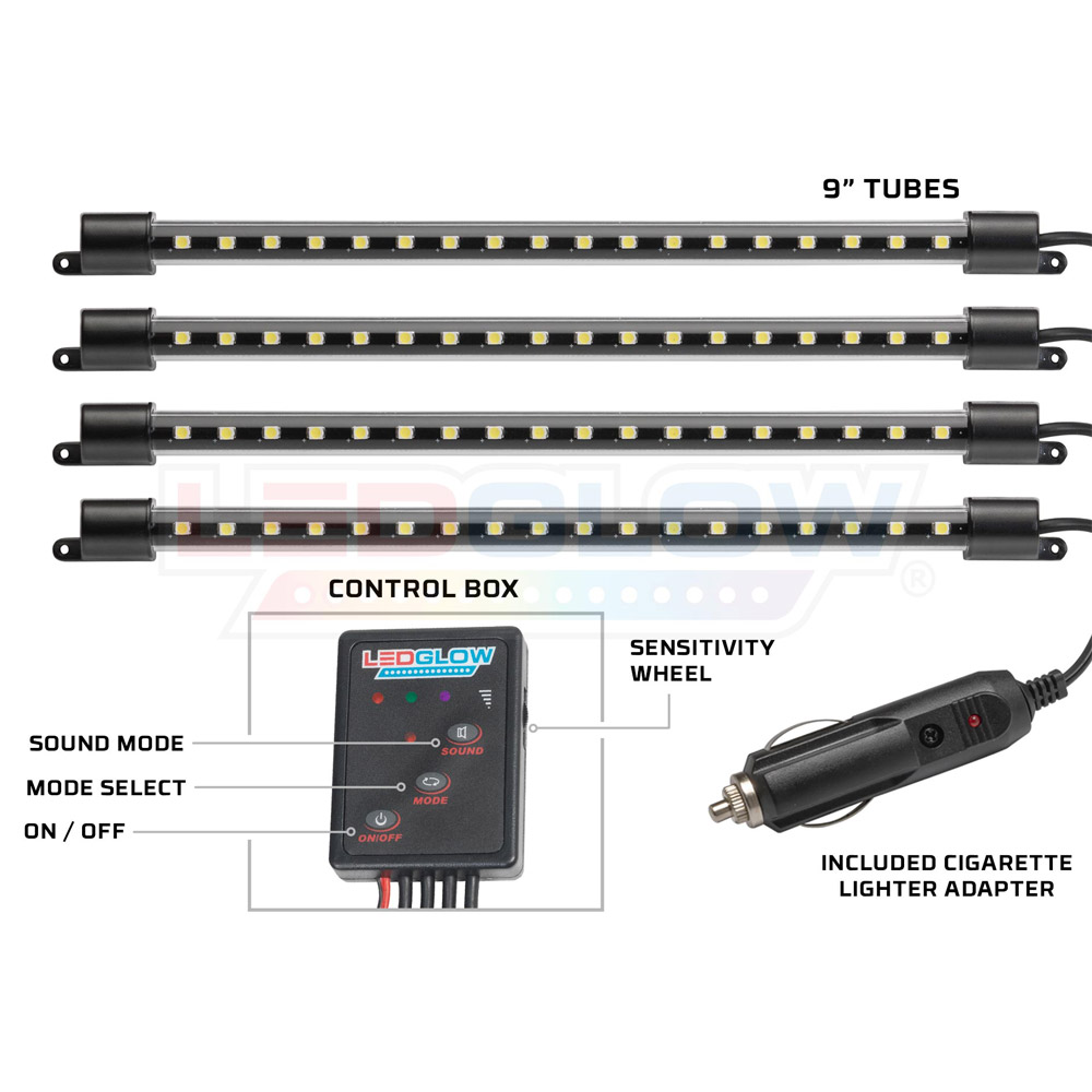 Pilot Automotive CZ-296W_V3 Super White LED Light Pods - Interior Glow Kit For Under Dash, Seat, Floor