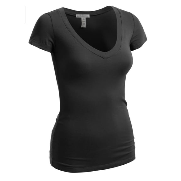 Emmalise Women's Short Sleeve T Shirt V Neck Tee (Black, Medium)