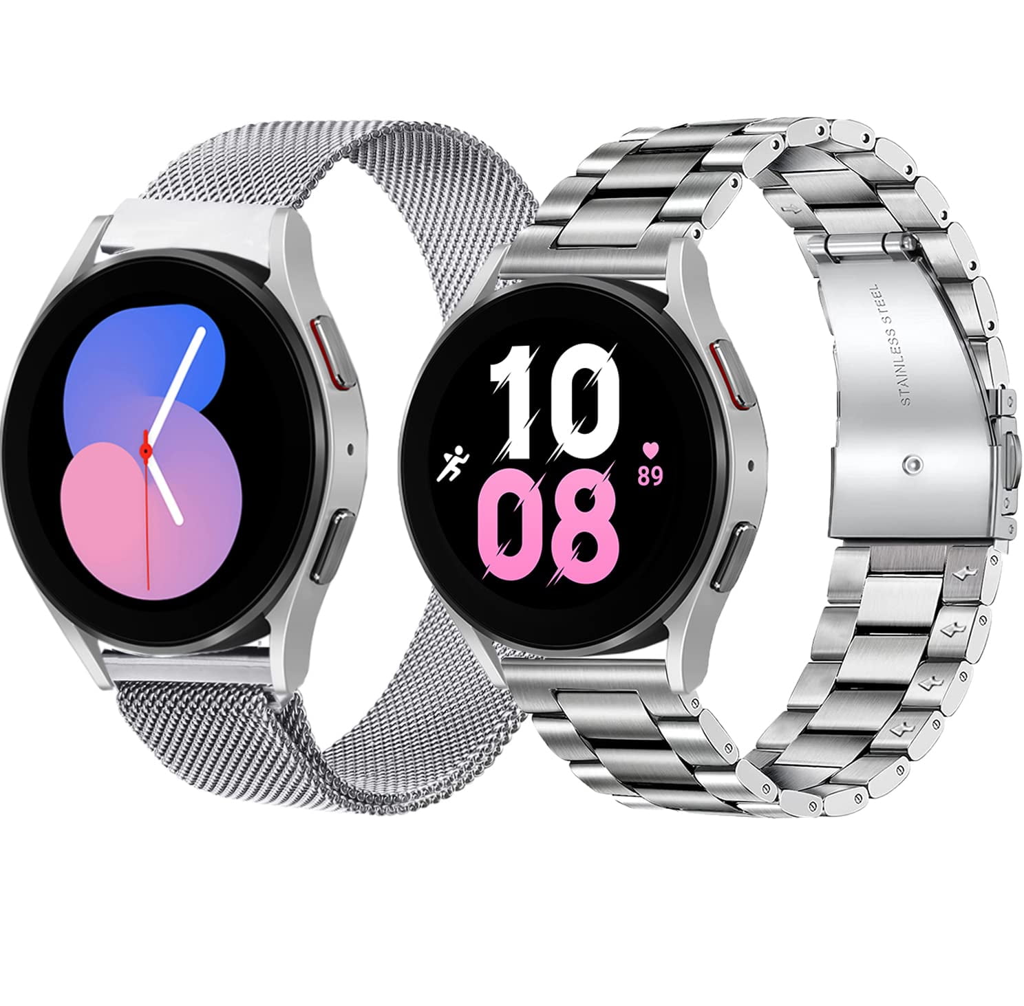 Compatible Samsung Galaxy Watch 5 Bands 40mm 44mm/5 Pro 45mm Band, 2Pack Metal Mesh Stainless