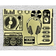 Hip Hop Tapestry, Electronic Music Devices as Turntable Headphones Speaker for Recording, Wall Hanging for Bedroom Living Room Dorm Decor, 80W X 60L Inches, Pale Yellow and Black, by Ambesonne