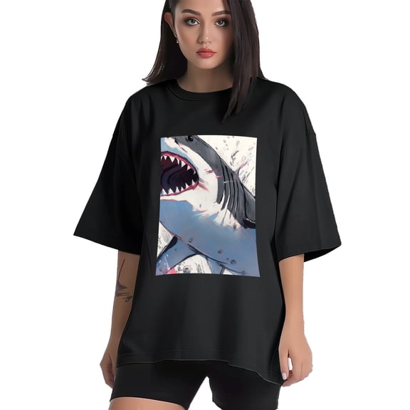 Plus Size Shirt for Women Black Tops for Women Short Sleeves Shirt for Women Shark 2 T Shirt Crewneck Shirt for Women XS