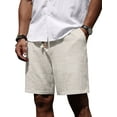 thumbnail image 4 of GIRUNS Men's Linen Shorts Casual Summer Beach Drawstring Elastic Waist Shorts with Pocket White 2XL, 4 of 7