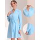 thumbnail image 2 of Vestido de gasa para mujer, cuello en V, decoración de botones, manga larga, vestidos con cinturón Azul M, 2 of 6