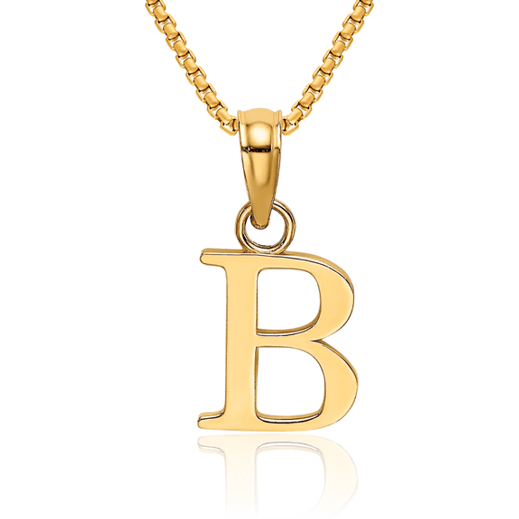 14K Solid Yellow Gold Dainty Letter B Initial Name Monogram Necklace Chain Pendant Charm