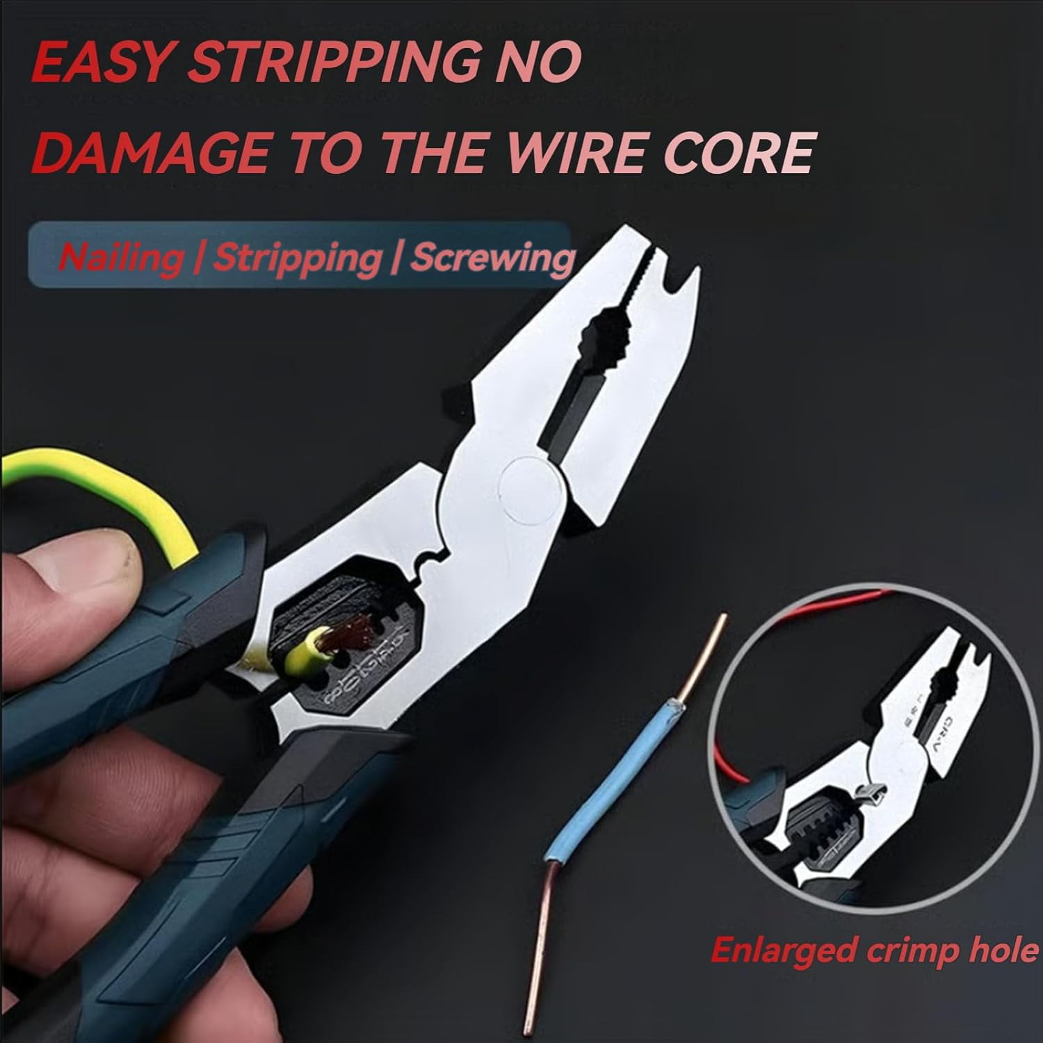 Industrial-Grade Multi-function Cutting Pliers, 9-in-1 Multi-Functional Pliers Nail Puller/Wire Cutter/Stripper/Crimper—Compound Action Leverage Design,Professional Cutting Tool for Home Repair