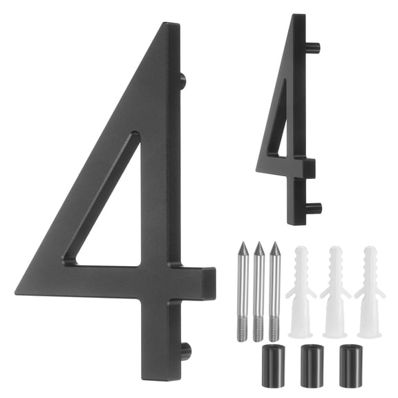 Uxcell 5" Solid Aluminum Floating House Numbers for Outside Address(Number 4, Black)