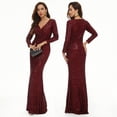 thumbnail image 1 of Vestido de cola de pez con lentejuelas y escote en V y manga larga, vestido de noche para banquete de anfitriona, vestido largo para mujer, vestido de dama de honor, vestido para brindis, 1 of 6
