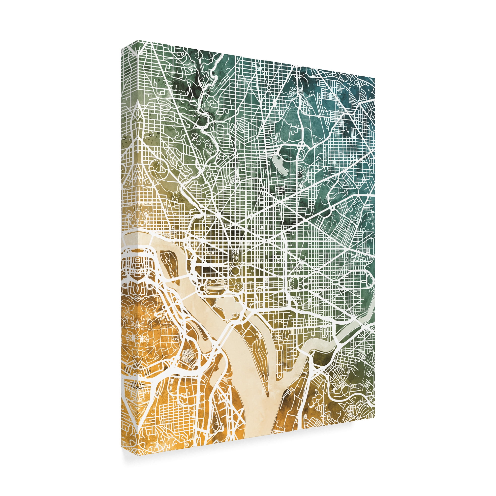 Trademark Fine Art 'Washington DC City Street Map Teal Orange' Canvas Art by Michael Tompsett