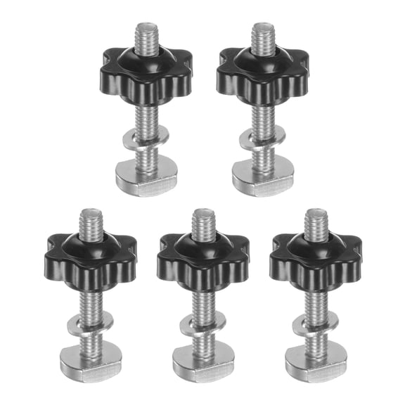 Uxcell 5Set T Track Bolts Knob Kit M6 x 40mm Threaded Bolts M6 x 25mm Hex Hand Nut Clamping Knob with Washer Black