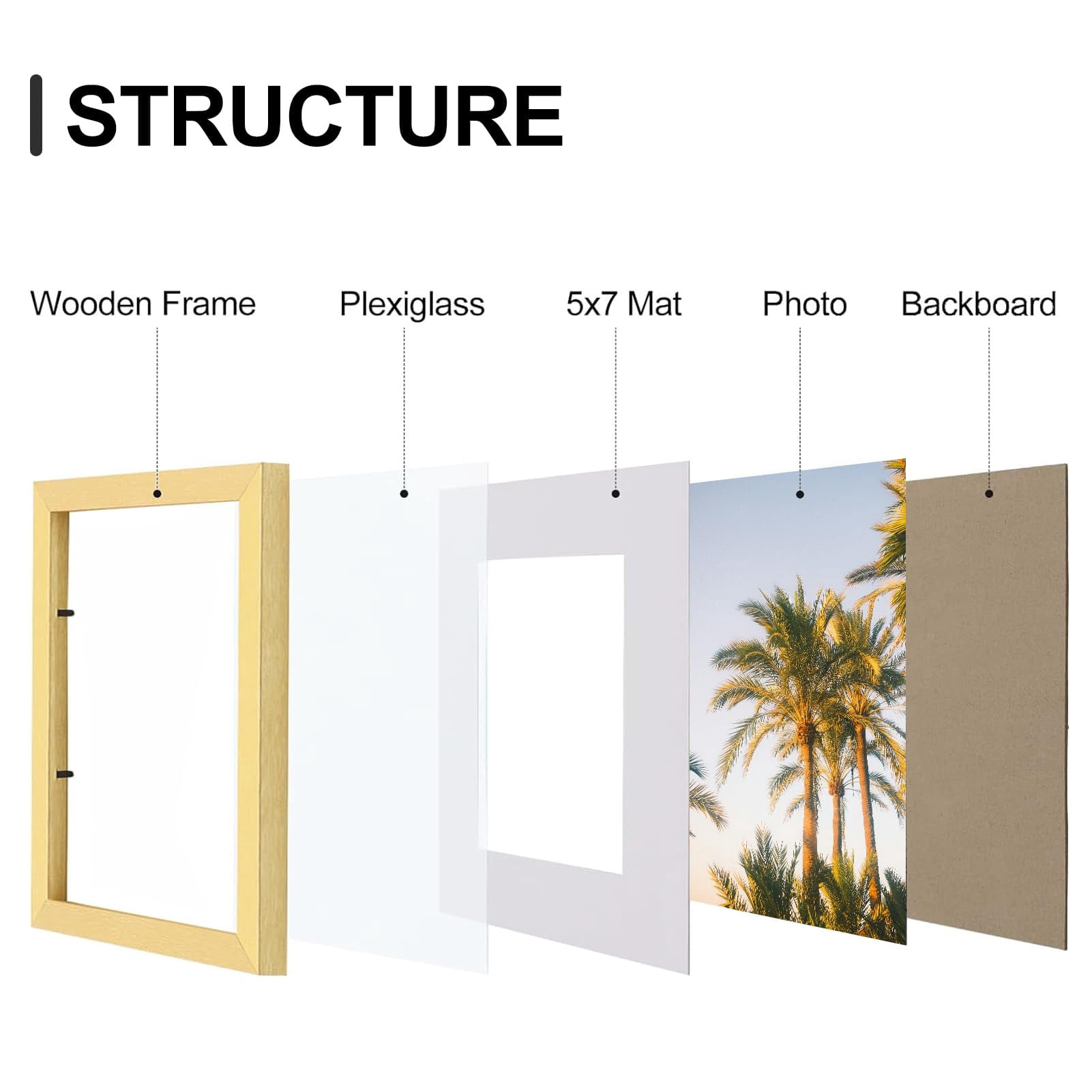decorUhome 8x10 Gold Picture Frame Set of 9, Display 5x7 Pictures with Mat or 8x10 without Mat, Photo Frames for Wall or Tabletop