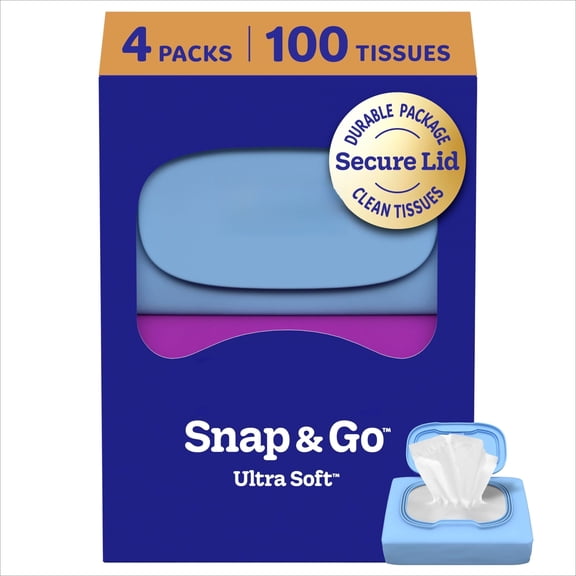 Snap & Go Ultra Soft Facial Tissues, 4 Packs, 25 Tissues per Pack