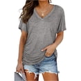 thumbnail image 3 of KLHDSF Womens Summer Tops Side Shirring V Neck Tee Short Sleeve Lightweight Casual Summer Top Gray XL, 3 of 10