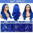 thumbnail image 3 of 13*6 Inch HD Lace Closure 100% Human Hair Wig Body Wave Lace Front Wig 22" Blue Hair Heat Resistant Bleachable, 3 of 8