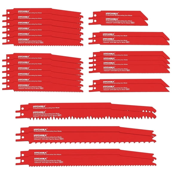 HYCHIKA 32-Piece Reciprocating Saw Blade Set Metal Wood Cutting Saw Blades with Organizer Case
