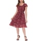 thumbnail image 1 of Vestido Midi de Invitada de Boda con Cuello Cuadrado y Mangas de Volante Floral para Mujeres INSPIRE CHIC en Burdeos Talla L, 1 of 6