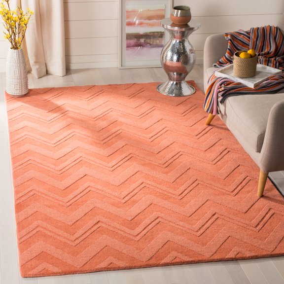 SAFAVIEH Impressions Devon Textured Chevron Wool Area Rug, Peach, 4' x 6'