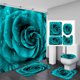thumbnail image 1 of Juego de 4 cortinas de ducha con diseño de rosa verde azulado, flores de primavera en color turquesa, decoración para el baño de San Valentín, para niñas y mujeres, alfombrilla de baño, 1 of 7