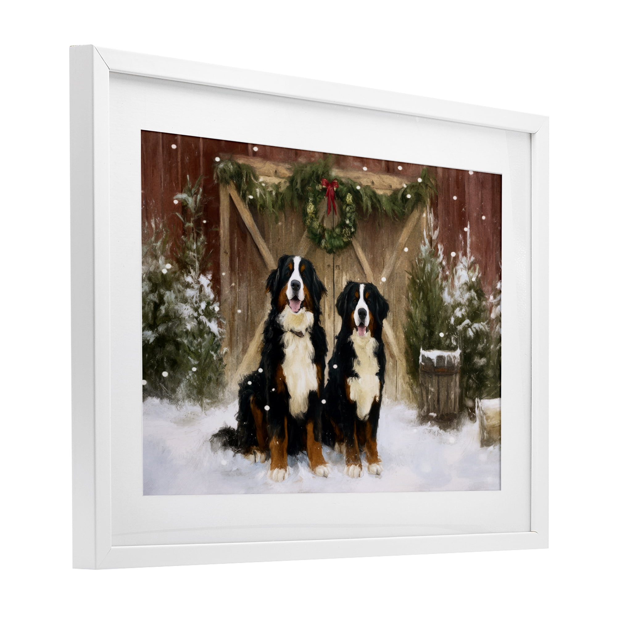 Stupell Industries Barnyard Bernese Mountain Dogs White Framed Print Under Glass, design by Tina LeCour